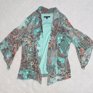 Dana Buchman Teal Paisley Floral Sheer Kimono